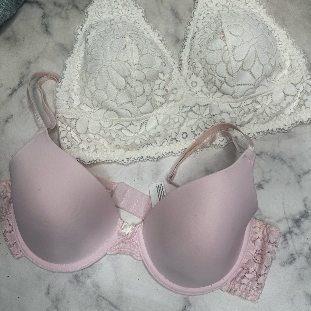 White Lace and Pink Bra Bundle 36C